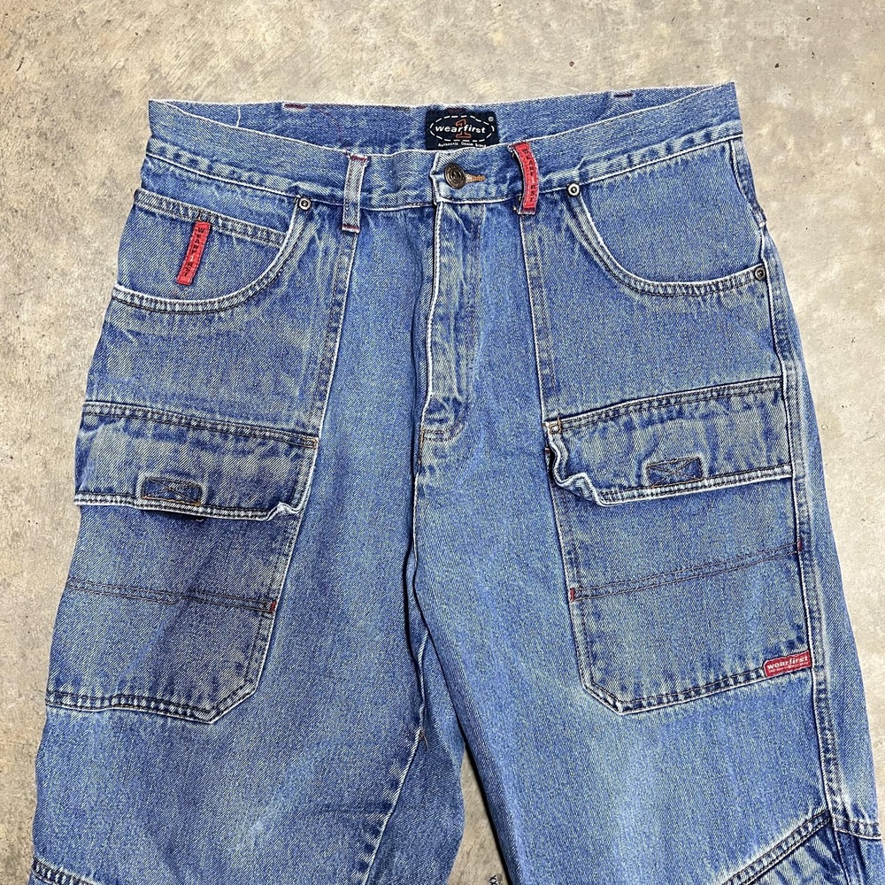 Vintage Y2K Jeans Baggy 33x30 Blue Denim Cargo Oversized JNCO Style Skate Widele - Picture 2 of 6